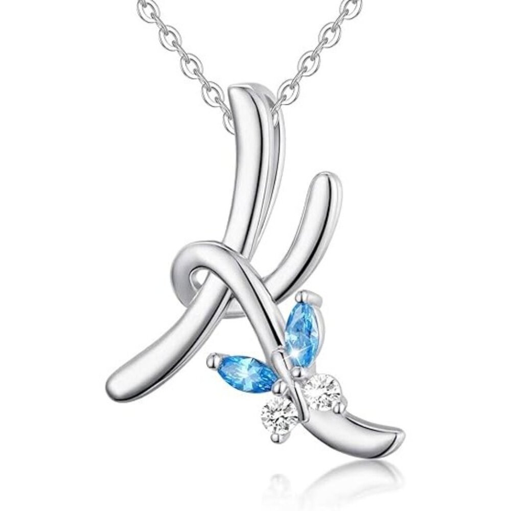 Letter K Silver Butterfly Initial Elegant Necklace 18"